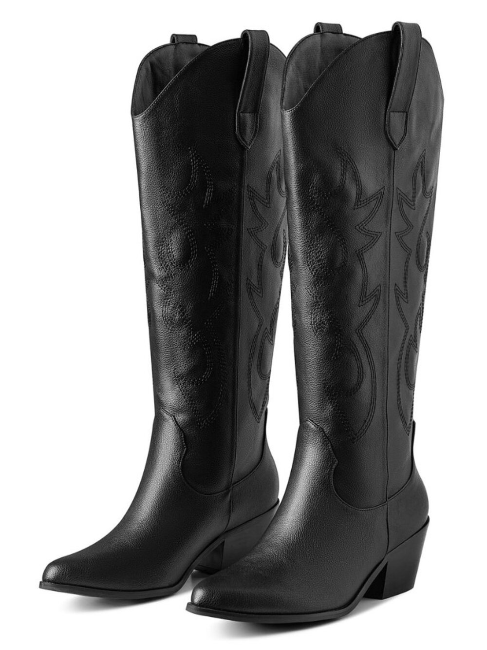 White Cowgirl Boot Cowboy Boots for Women Embroidered Pull-On Chunky Stacked